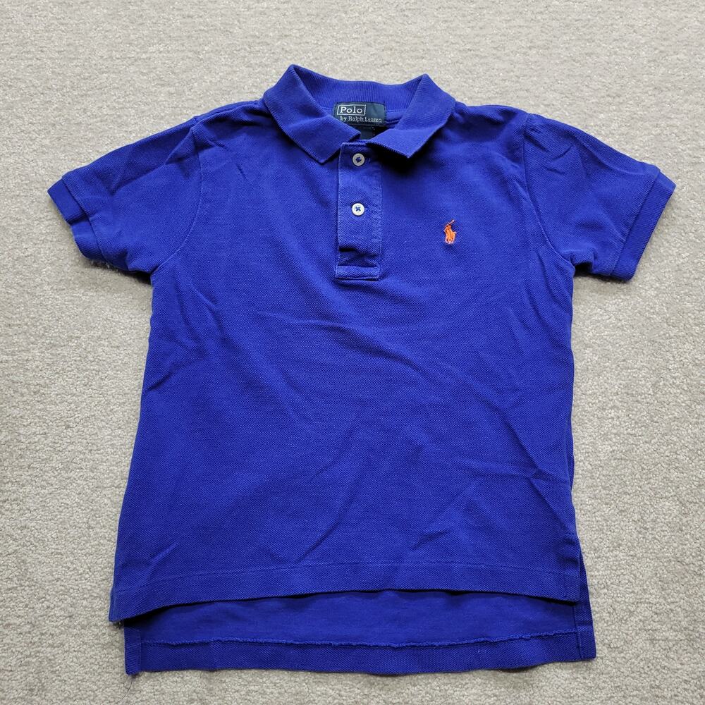 Polo Ralph Lauren Boys 4 4T Blue Short Sleeve Polo Shirt Orange Pony Cotton